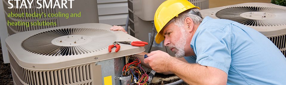 Stay Smart Banner With HVAC Technician Working on HVAC System